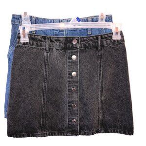 Lot of 2 Forever 21 Womens Sz 25 Black Blue Button Front Denim Jean Mini Skirts